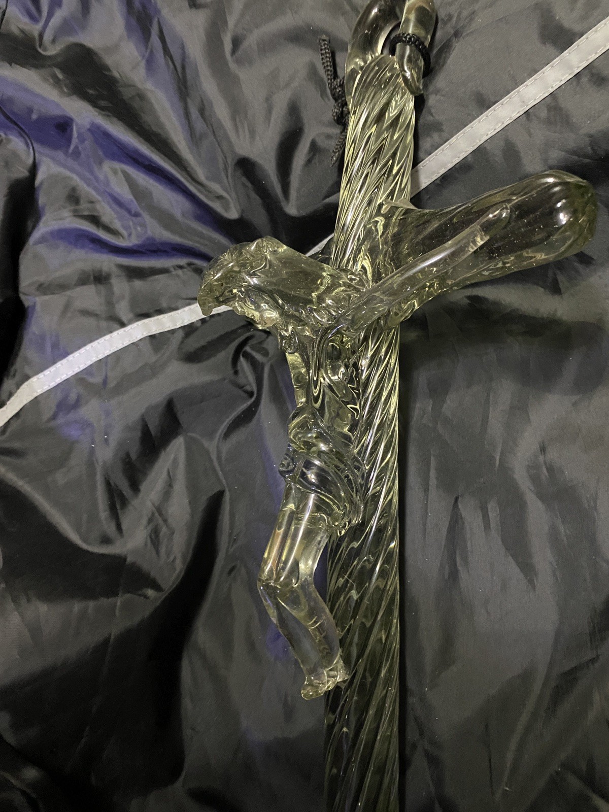Unique Hand Blown Glass Smokey Topaz Tone Wall Crucifix Jesus 15-1/2” 