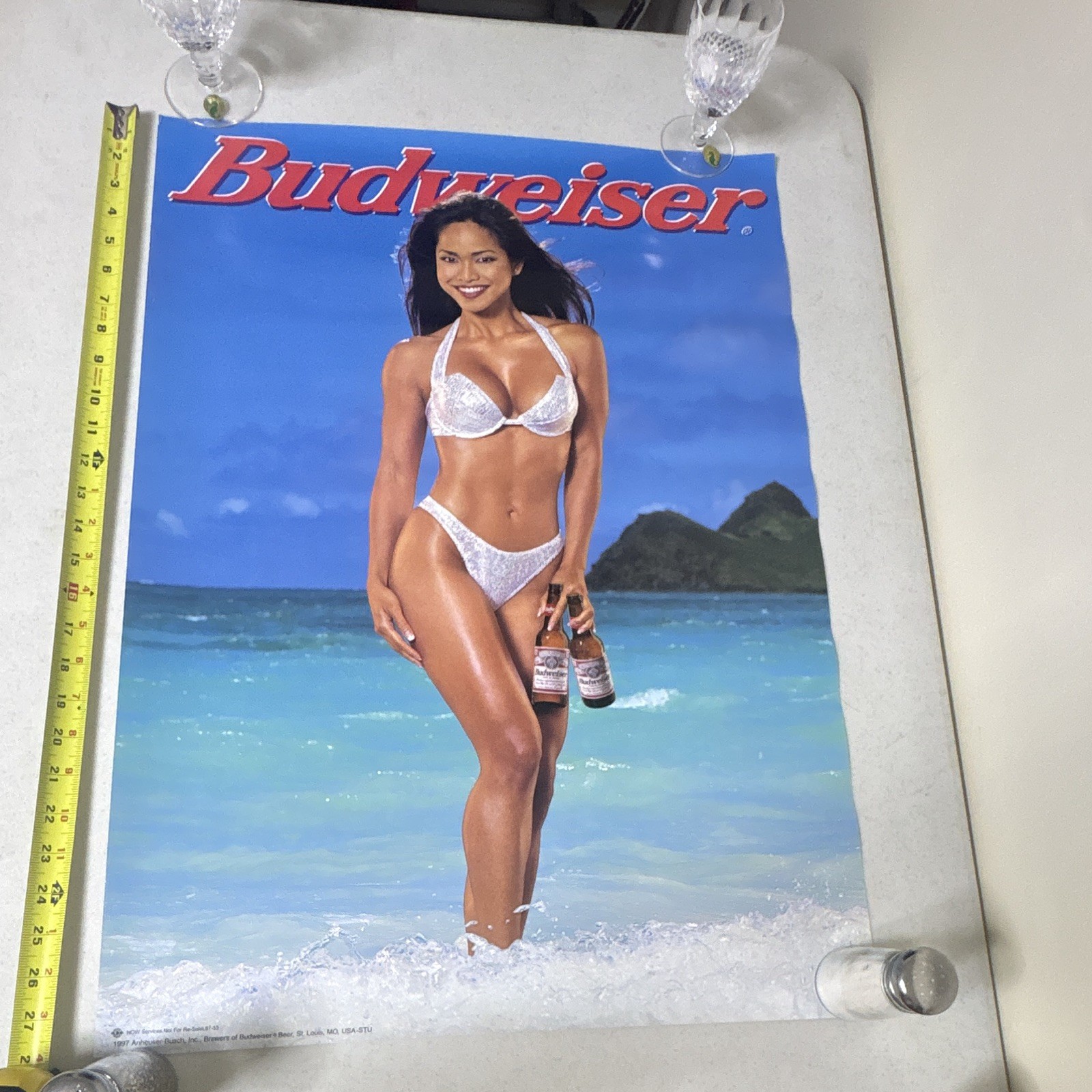 🍺 Vintage 1997 Budweiser Beer Poster Bikini Beach Model 20x28 Bar Decor