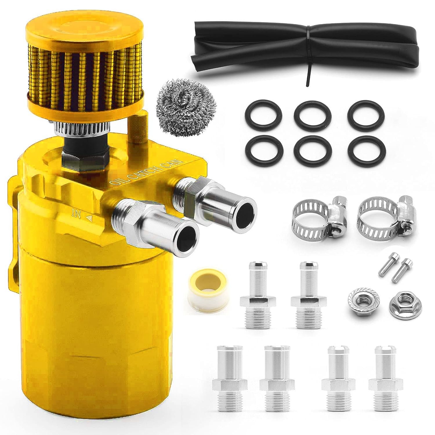 400ml Oil Catch Can Kit for Cars/Trucks, Universal Baffled Aluminum Reservoir wi
