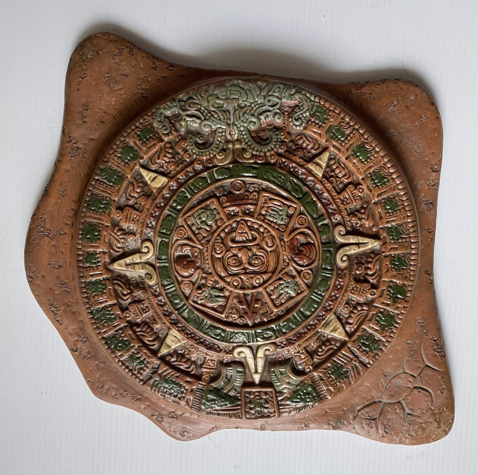 Vintage Aztec Sun Terracotta Mayan Calendar Souvenir of Mexico Wall Decor