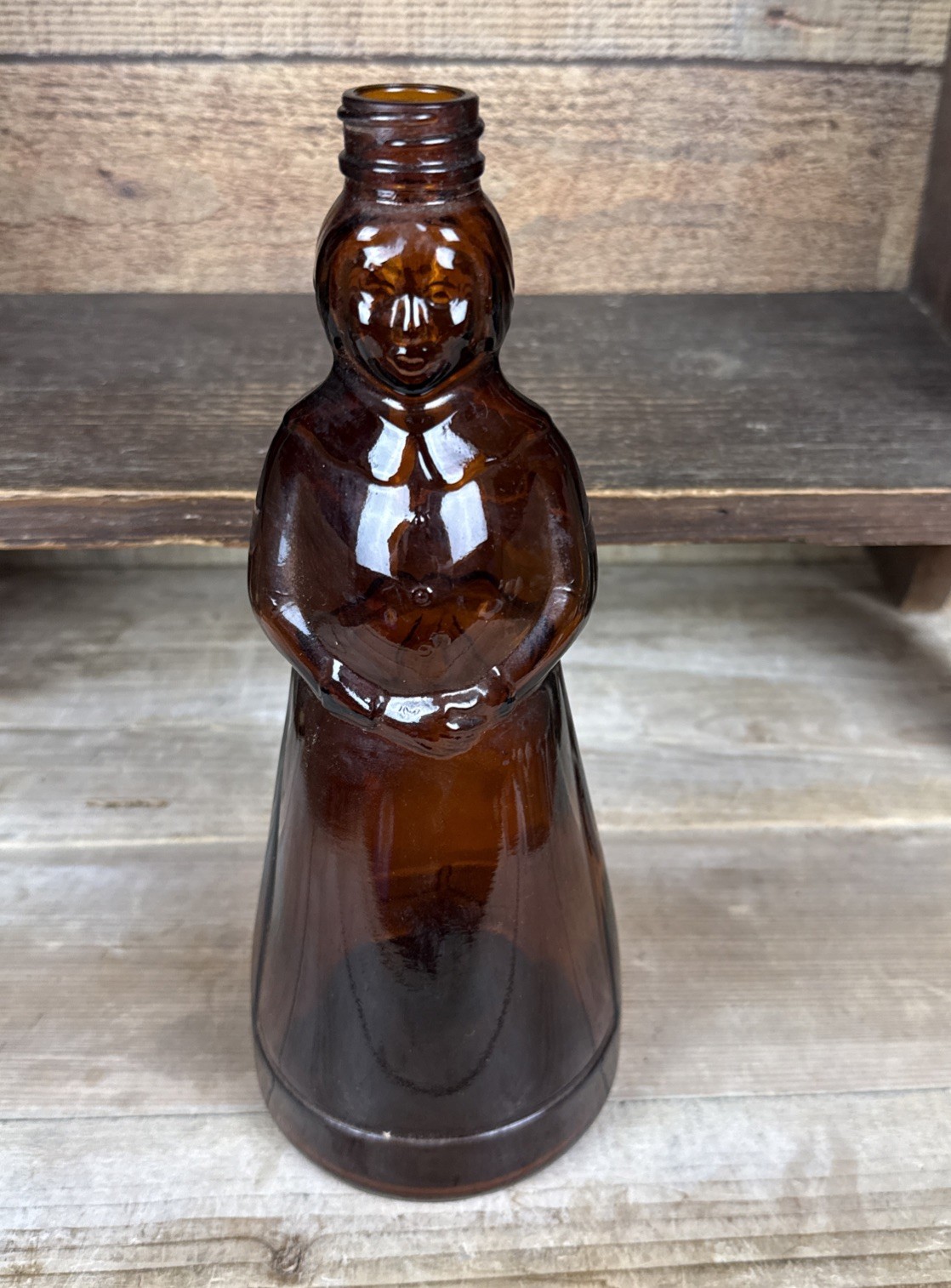 Vintage Mrs Butterworth Syrup Bottle 10” Brown Glass No Lid Label