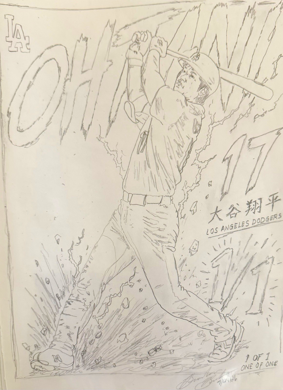Shohei Ohtani Los Angeles Dodgers Drawing  on Paper 1/1