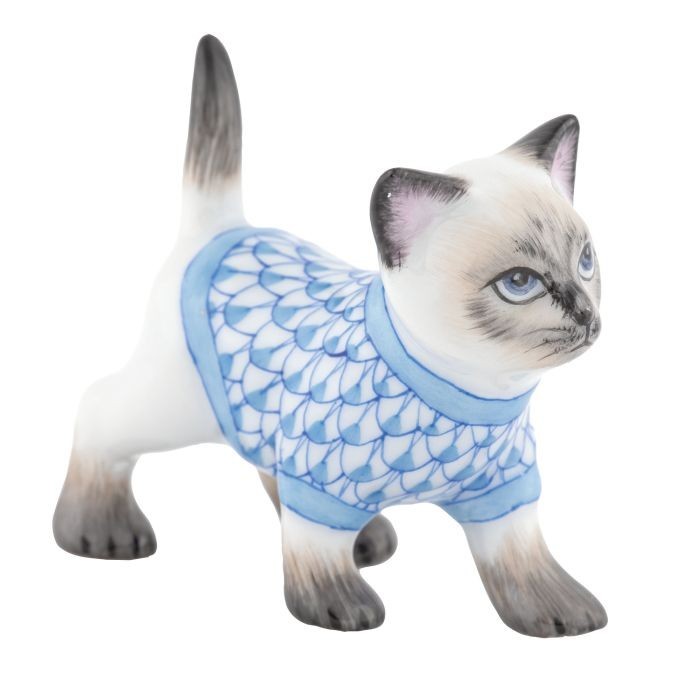 HEREND,  SWEATER KITTY, BLUE FISHNET #VHB-16481,   BRAND NEW, MINT & BOX