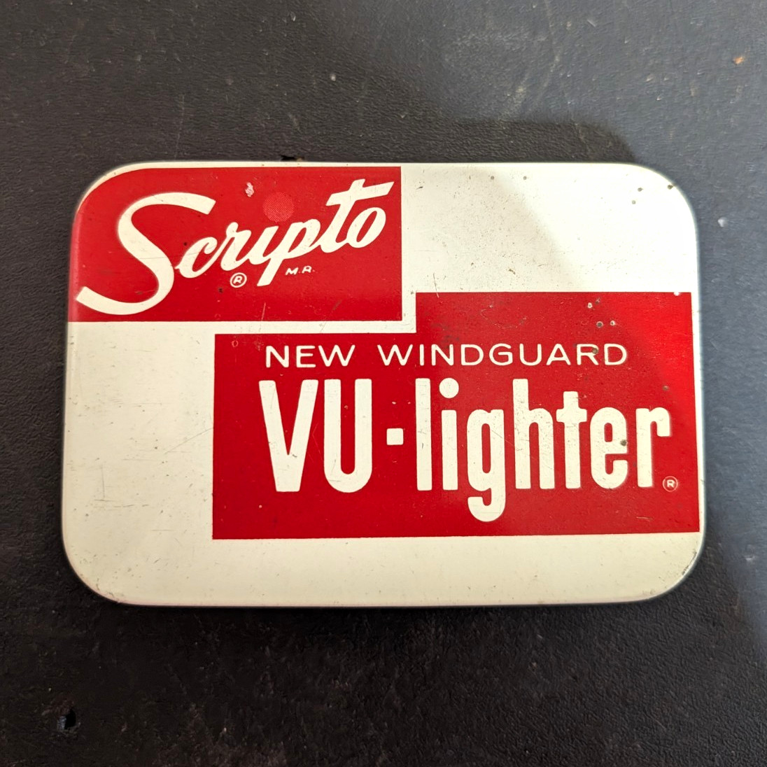 Scripto Windguard VU-Lighter Cigarette Lighter with Metal Tin Case