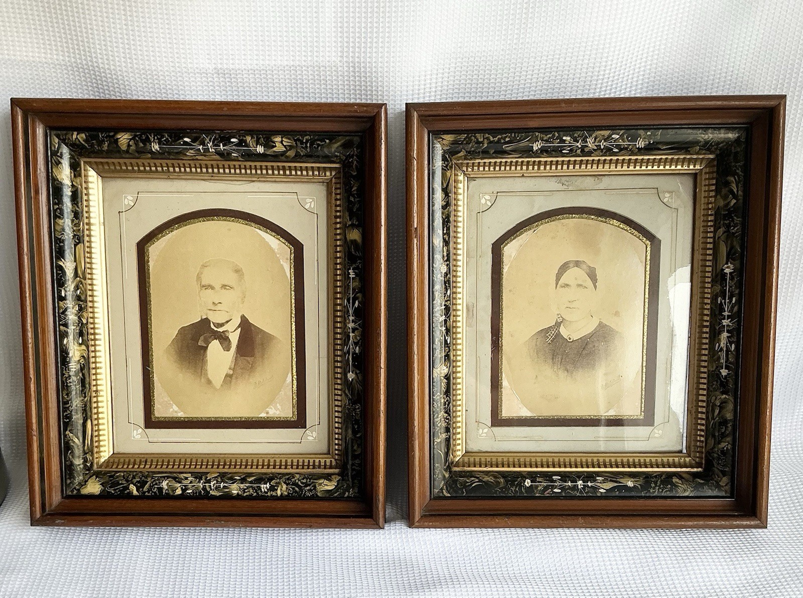 Antique Victorian Framed Portrait Pair – Man & Woman - Signed