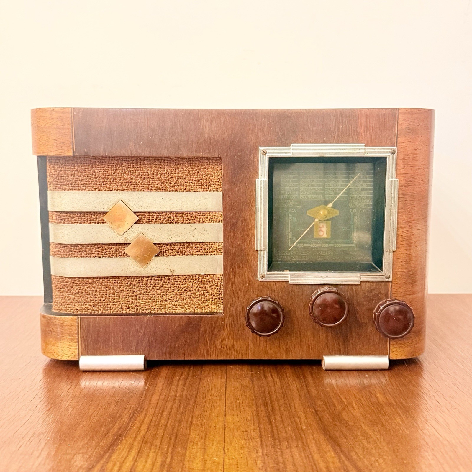 TSF French TSF Radio Art Deco 1935 In Wood And Metal With Valves Vintage