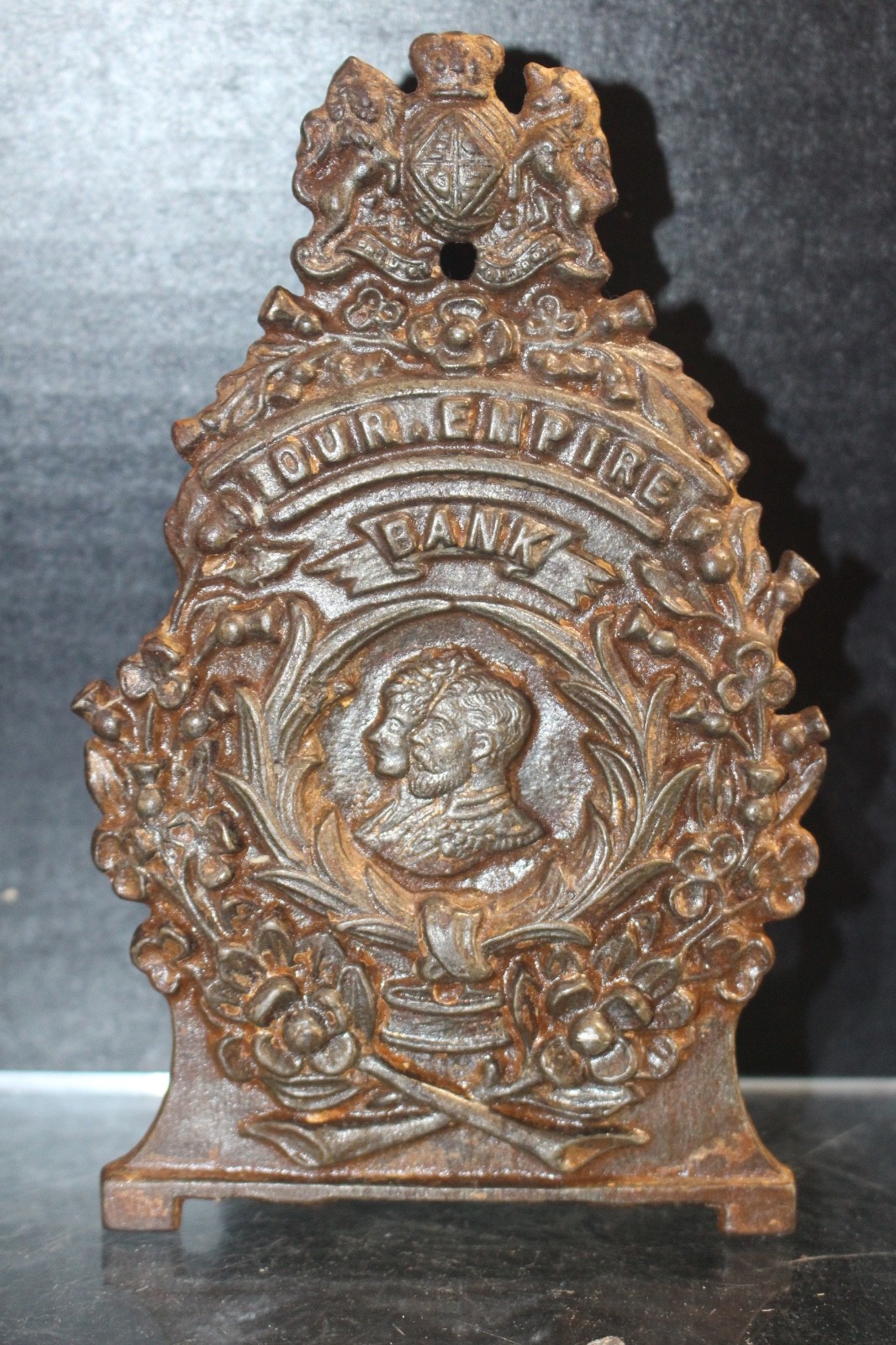 Rare antique King George V & Queen Mary Our Empire Coronation Cast Iron Bank