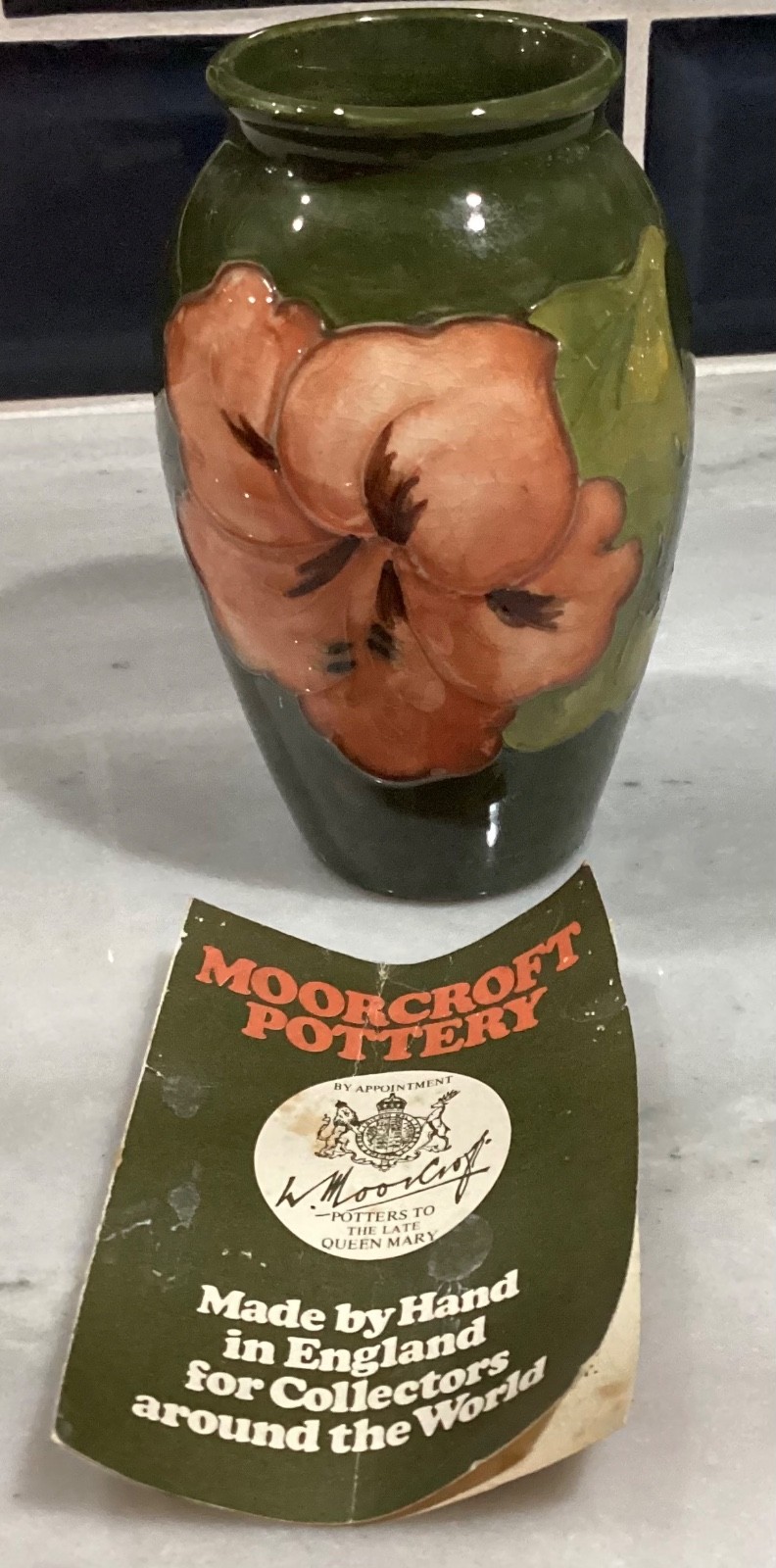 Vintage Moorcroft Floral Vase - Green Grounds - Potters To Late Queen Mary 4