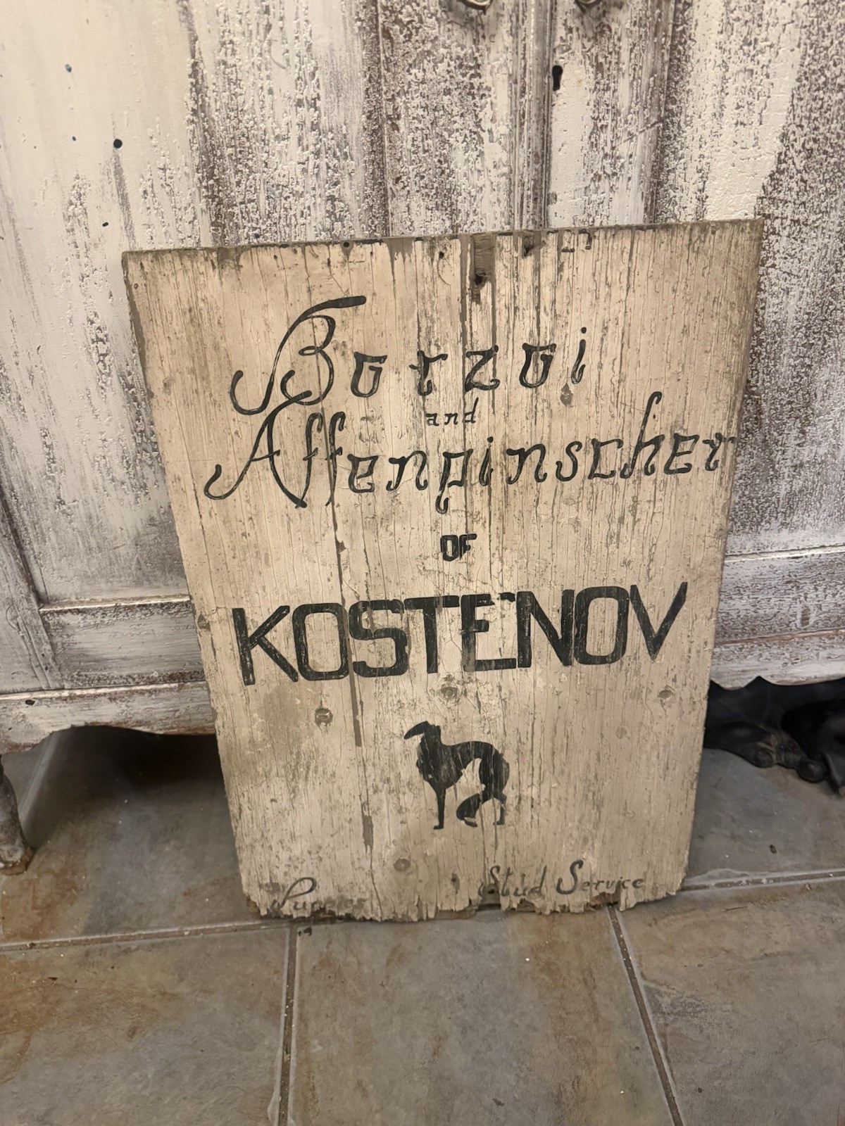 Antique/Vintage Borzoi Affenpinscher Wooden Sign | Rare Dog Folk Art Advertising