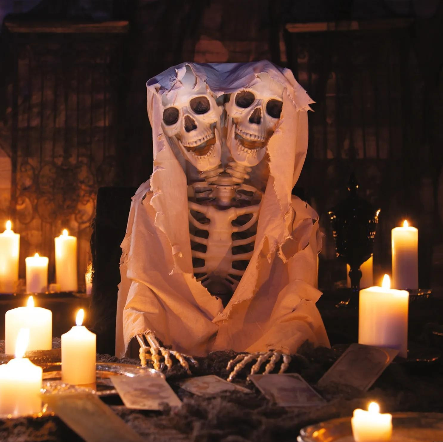 Fun Express 5 Ft Two-Headed Life-Size Posable Skeleton Halloween Decor