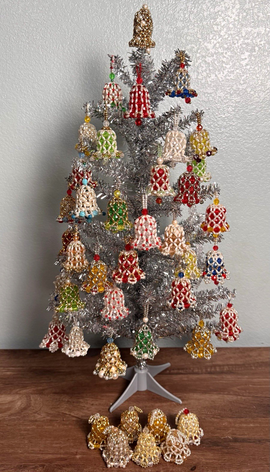Vintage Beaded Bell Christmas Ornaments Handmade Lot of 42