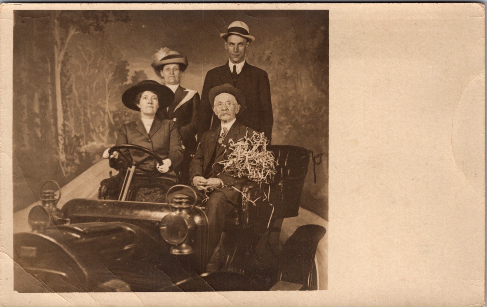 Antique RPPC Family Portrait in Early Automobile Seattle Washington Studio