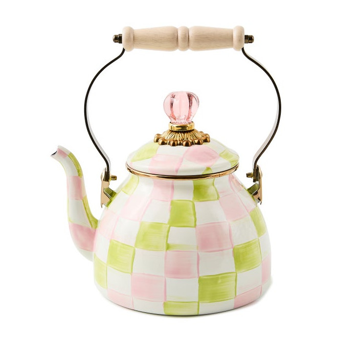MACKENZIE CHILDS Palm Beach Check 2 Quart Tea Kettle NEW