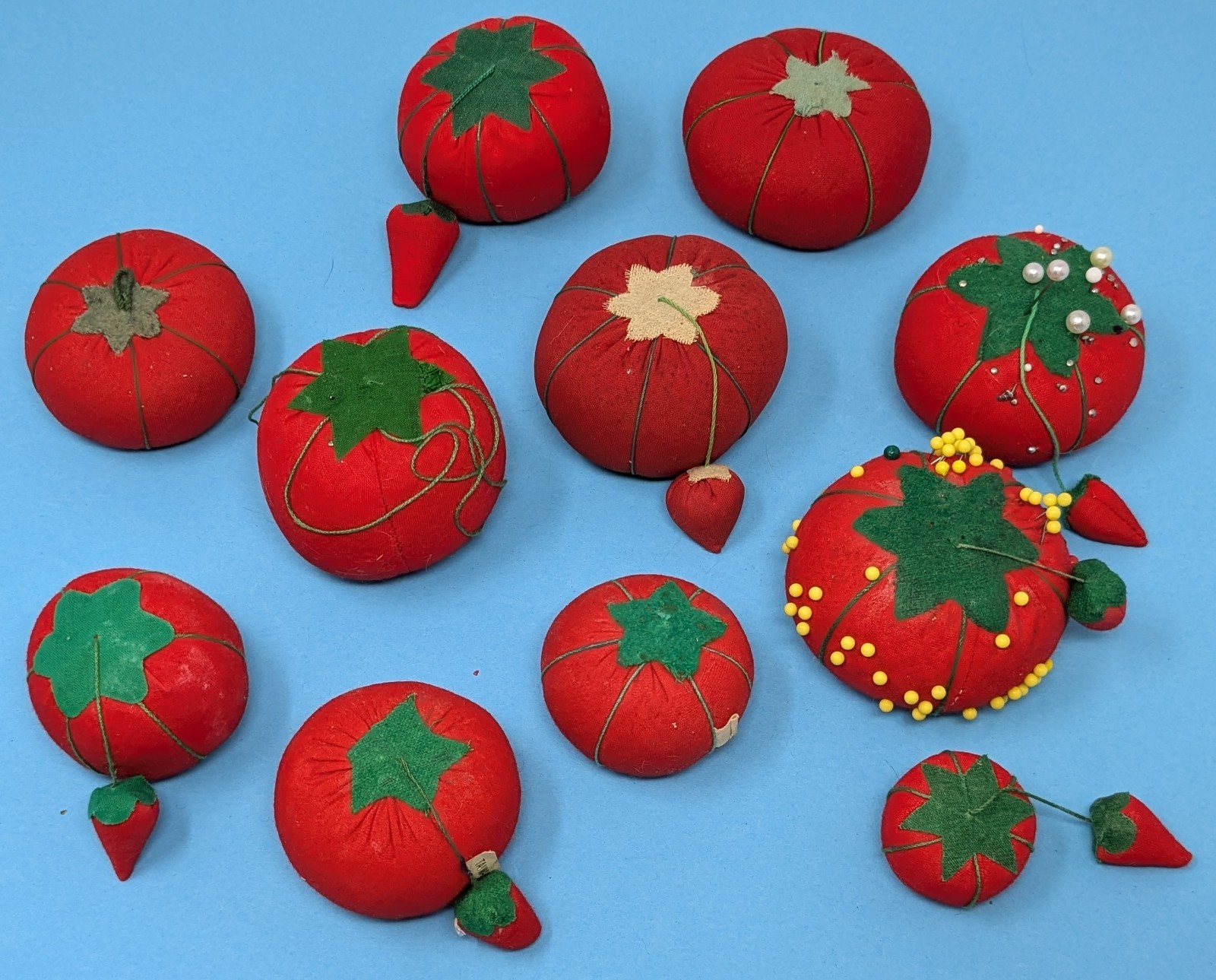 Vintage Red Tomato & Strawberry Pin Cushion Lot of 11 Different Sizes MCM Japan