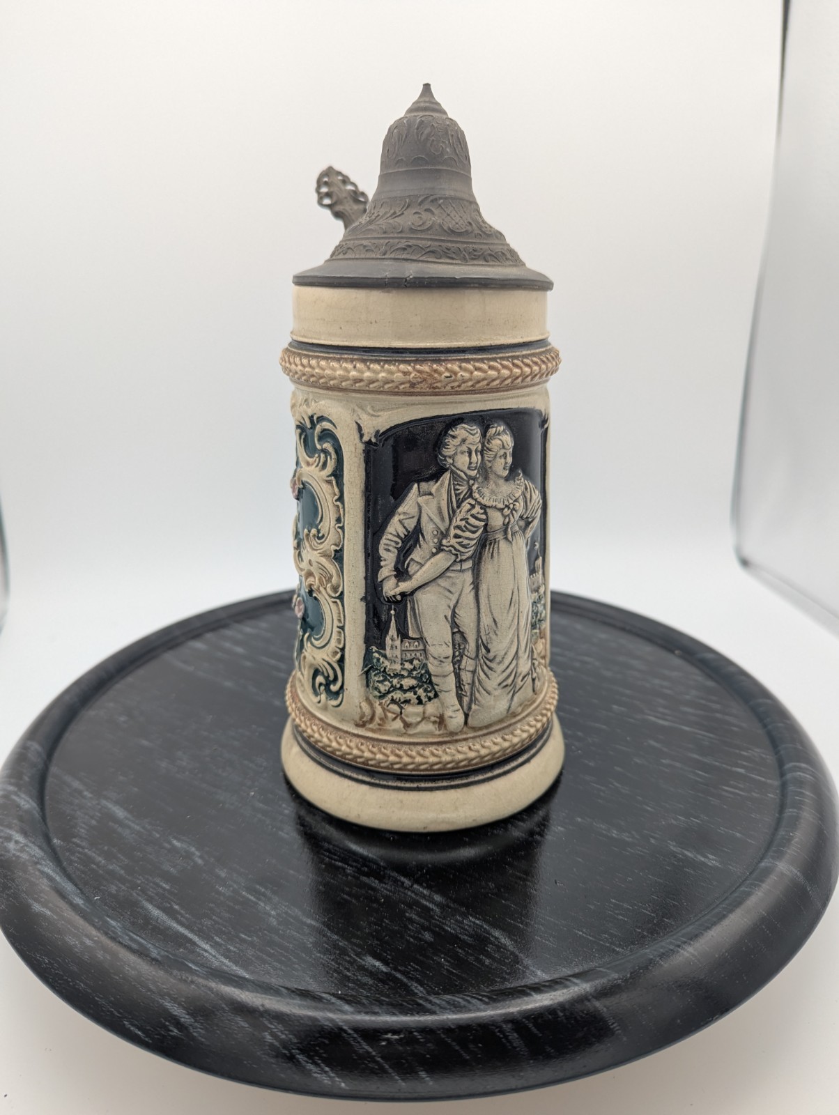 Antique German Lidded Stein .5 L. Couple Themed. Oktoberfest