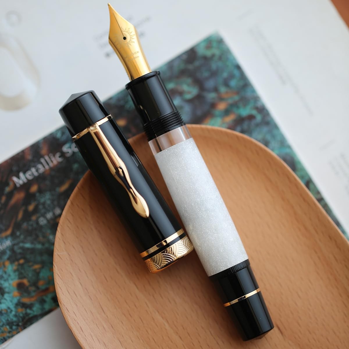 erofa Majohn P139 NO.8 Fine Nib Piston Fountain Pen with Box, Brass Piston Sy...