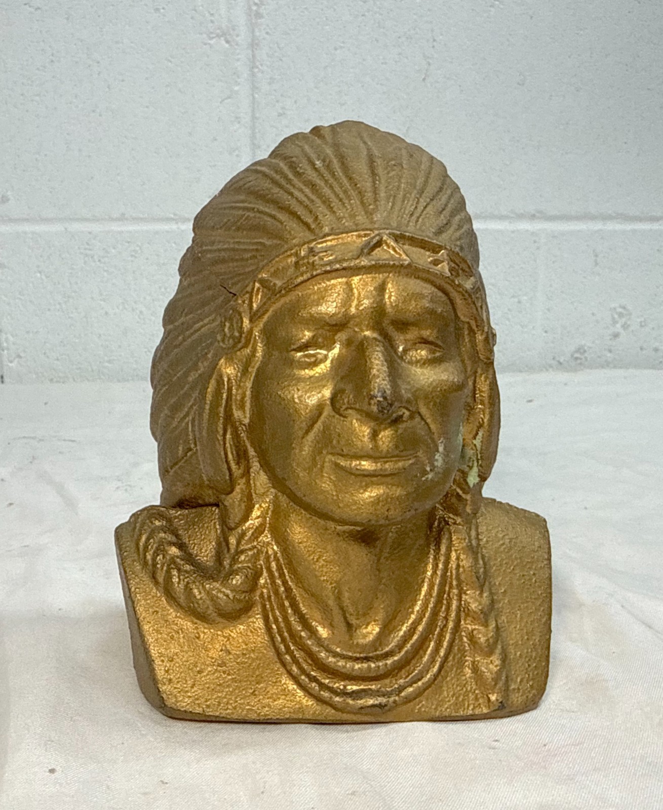 Vintage original Indian Head National Bank chief Cast Iron Still Coin Bank