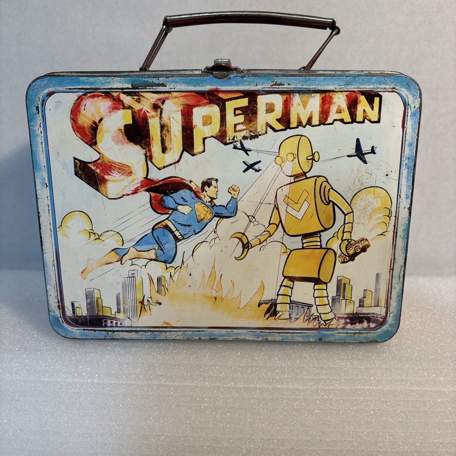 1954 Superman and Robot Vintage Metal Lunchbox. Holy Grail item No Thermos.