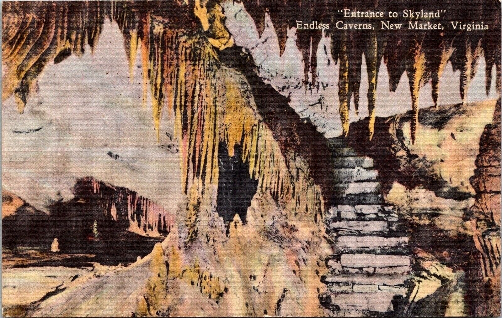 Entrance To Skyland Endless Caverns New Market Virginia Linen Postcard