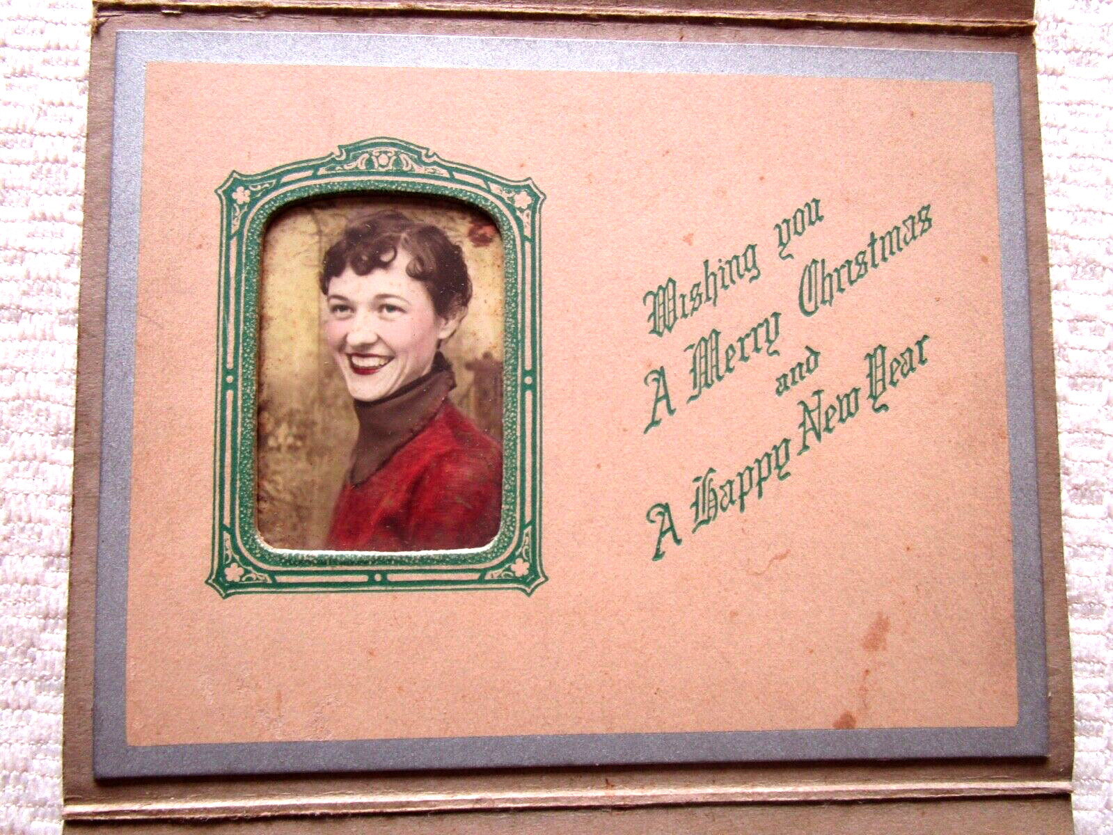 Antique Christmas Card Exquisitely Hand Colored Gorgeous -E10K-24