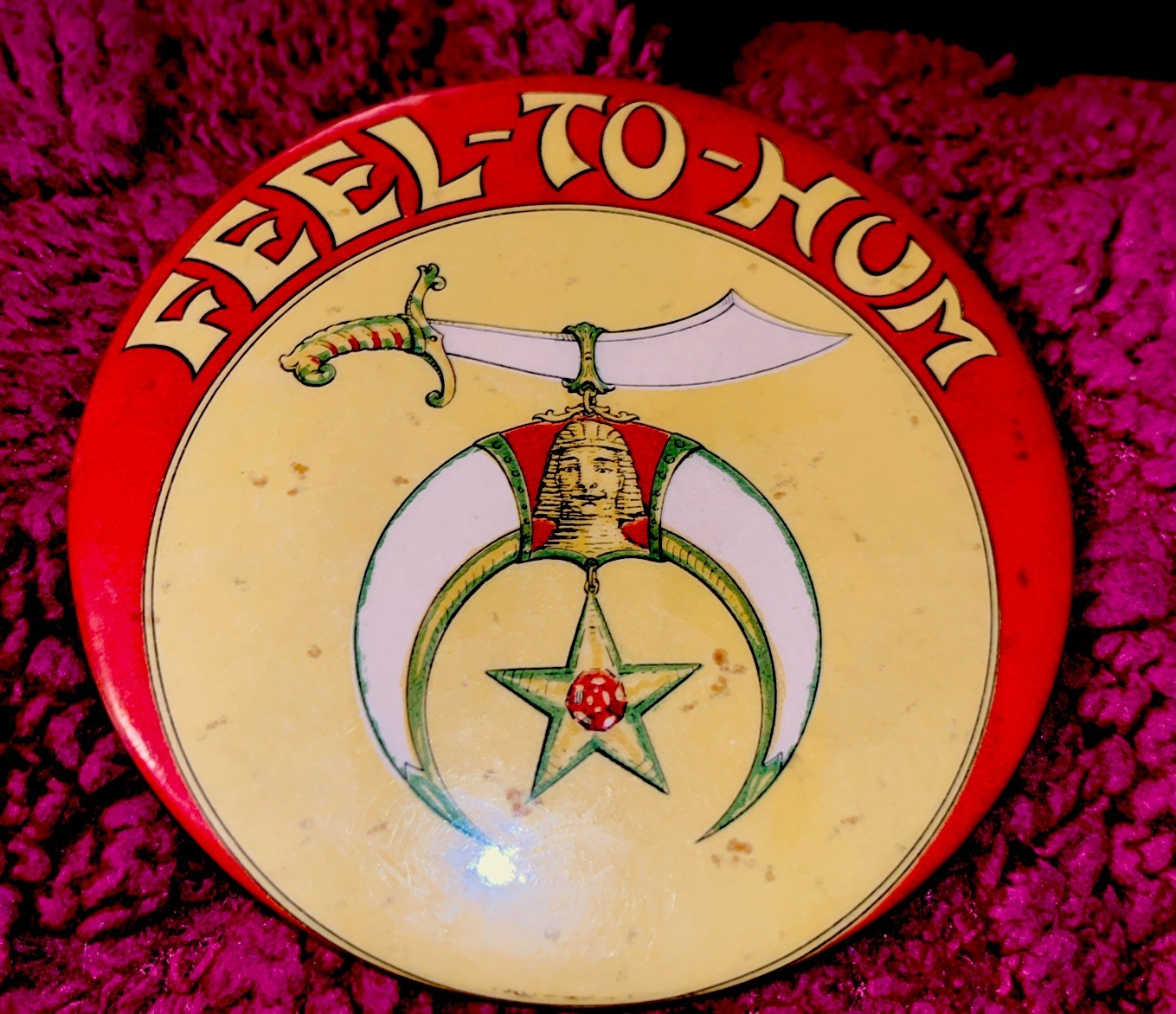 Feel-to-Home Shriners Pinback Button Wendell-Greenwood Co. Damascus Temple 1911