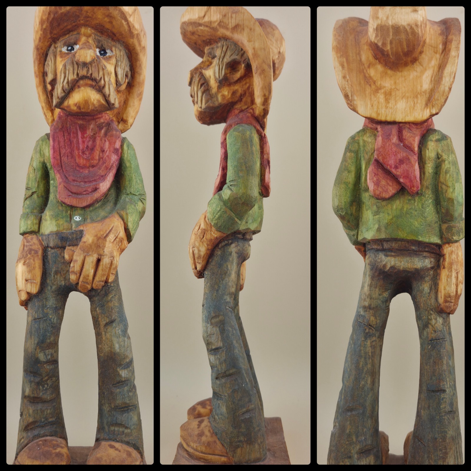 Vintage Hand Carved Wood Cowboy Figurine Caricature Sculpture Folk Art 11\