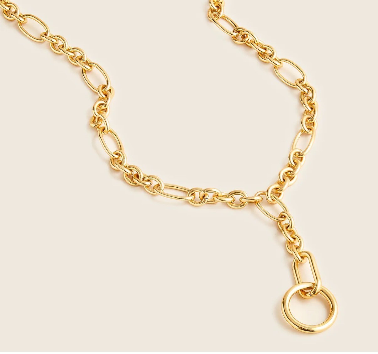 J. Crew Mixed Link Lariat Chain Necklace Gold Tone Trombone Y-Drop 26 in.