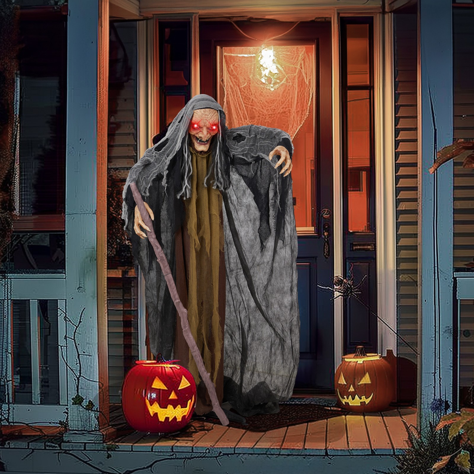 Yescom Animated Halloween Witch Crutch 5.3FT Sound Activated Party Decor 2026