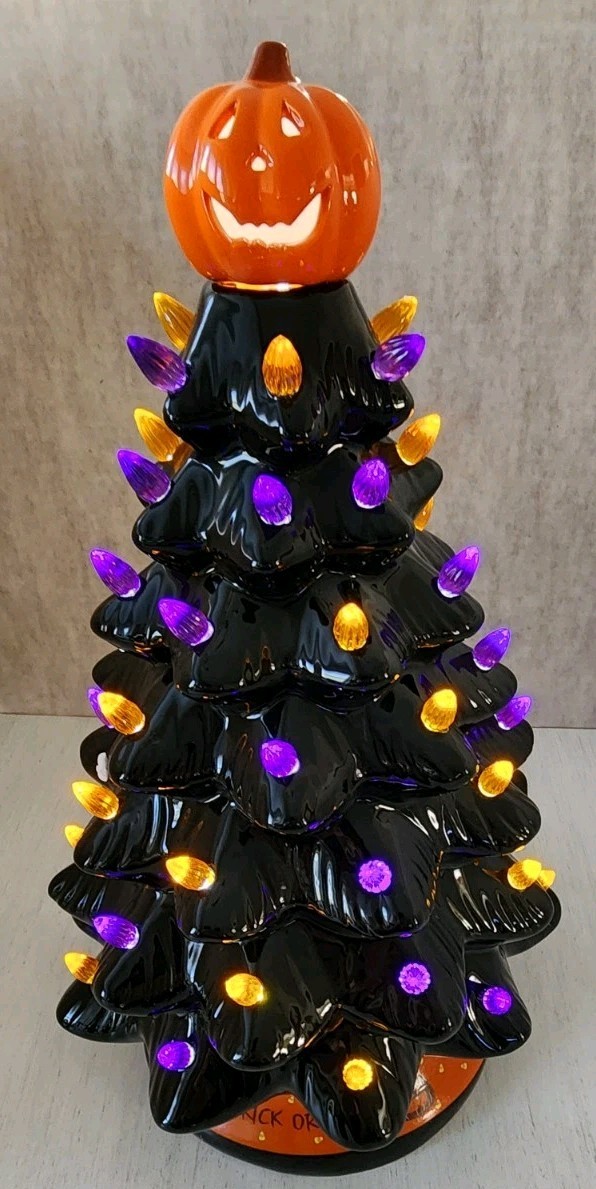 Lighted 15” Ceramic LED Halloween Holiday Tree Decoration By RJ Legend NIB
