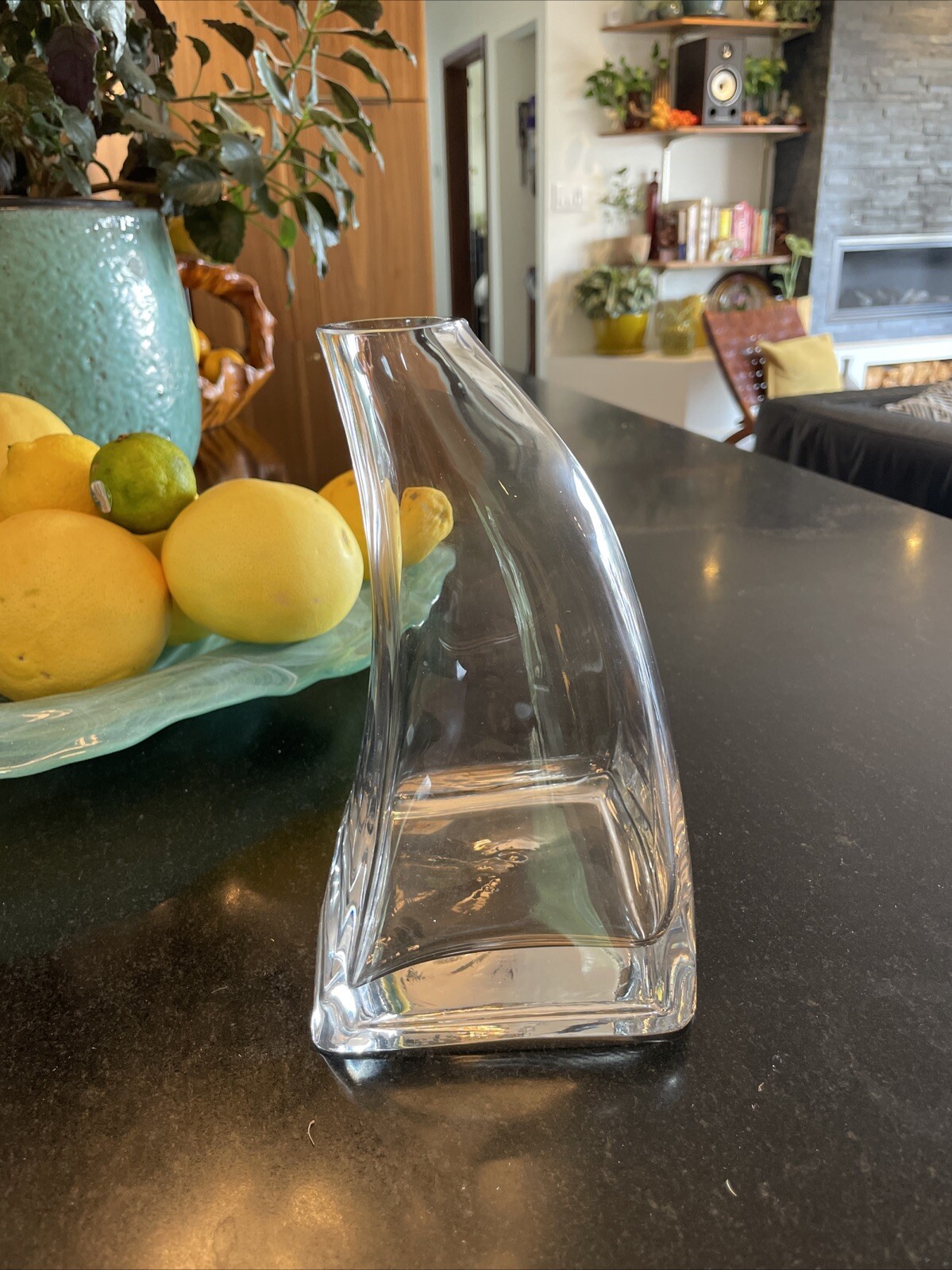 Art Deco Vase Thick Clear Glass, Square Base, Tampers To Round Neck Unique