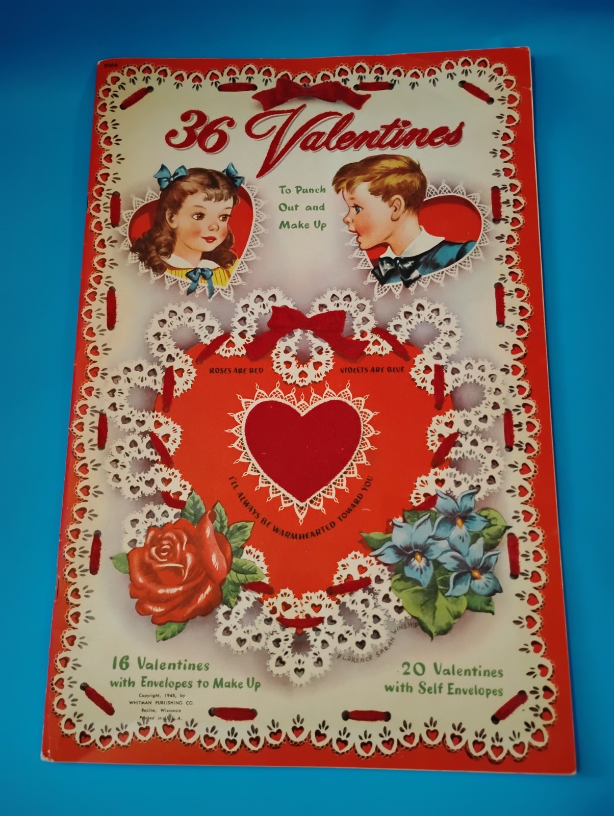 VTG 1948 Whitman Flocked 36 Valentines Cards to Punch Out Make Up Book Complete