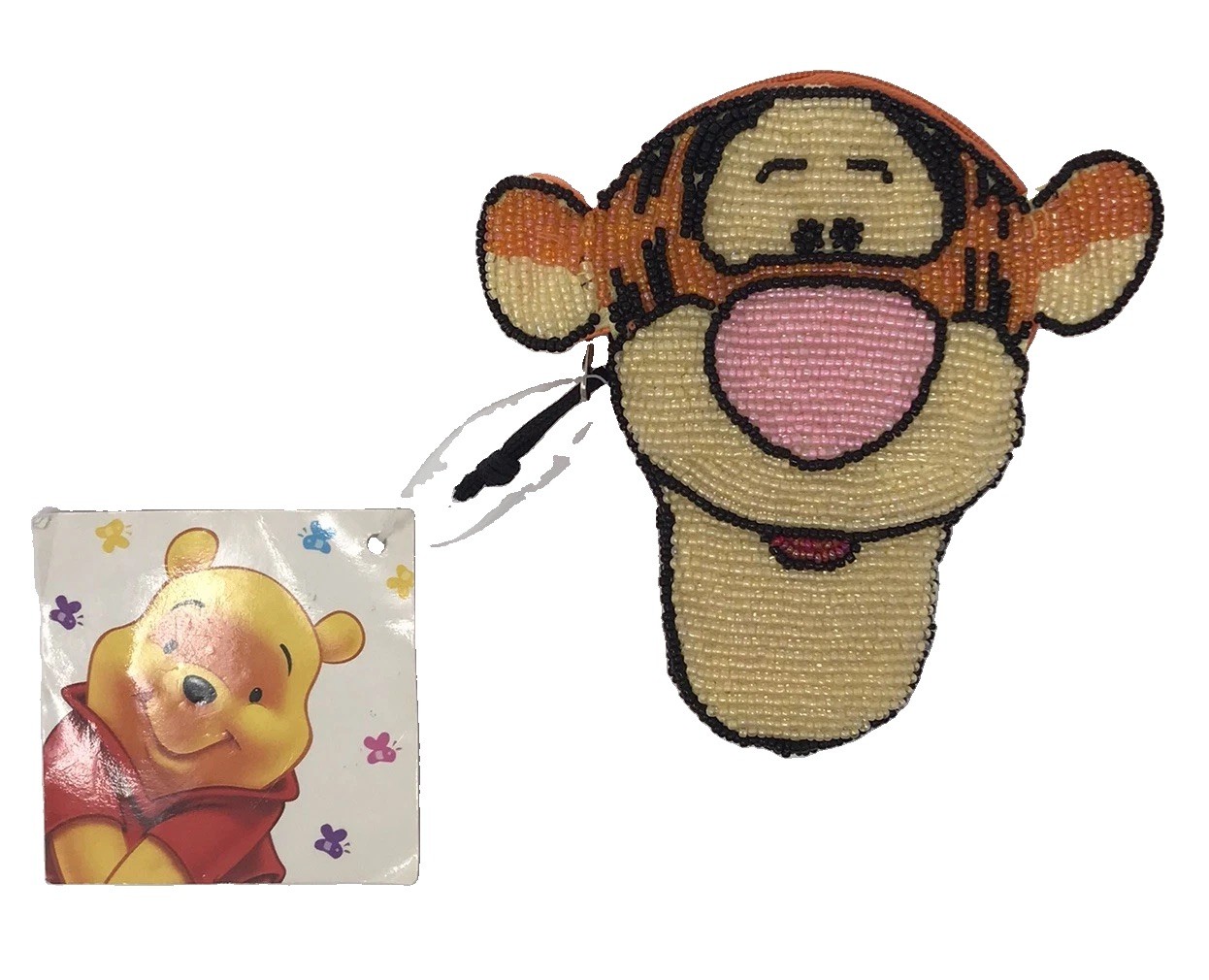 (NEW) Vtg Disney Winnie The Pooh TIGGER Beaded Coin Purse Zipper Wallet Clutch