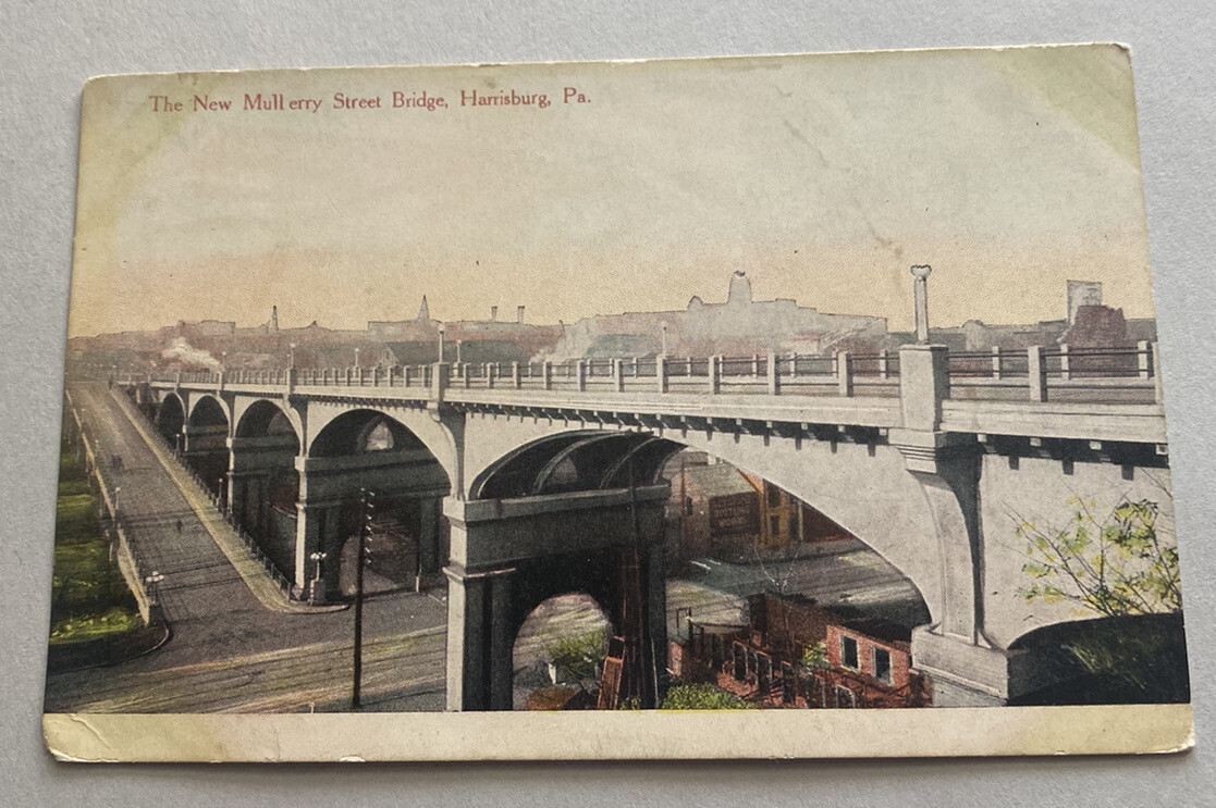 Mulberry Street Bridge ~ Harrisburg Pennsylvania PA ~ Antique Postcard
