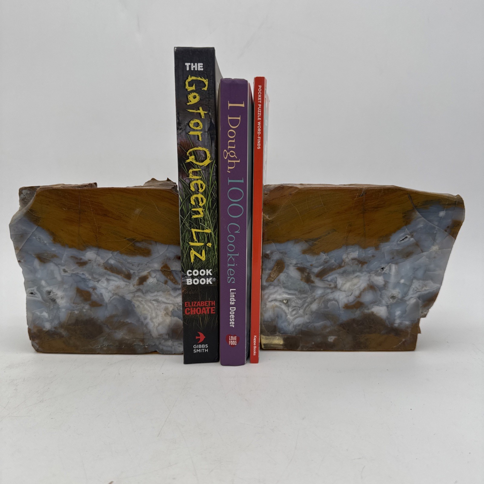 Vintage Pair Polished Large Petrified Wood Bookends 5.5”TX11”W W Felt 9.1 Lbs