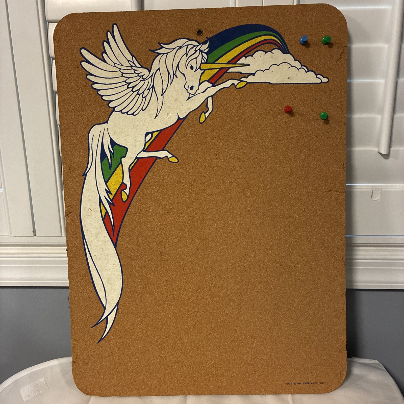 VTG Rainbow Unicorn Cork Board Freelance Inc 1984 Pegasus 22.5” X 16\