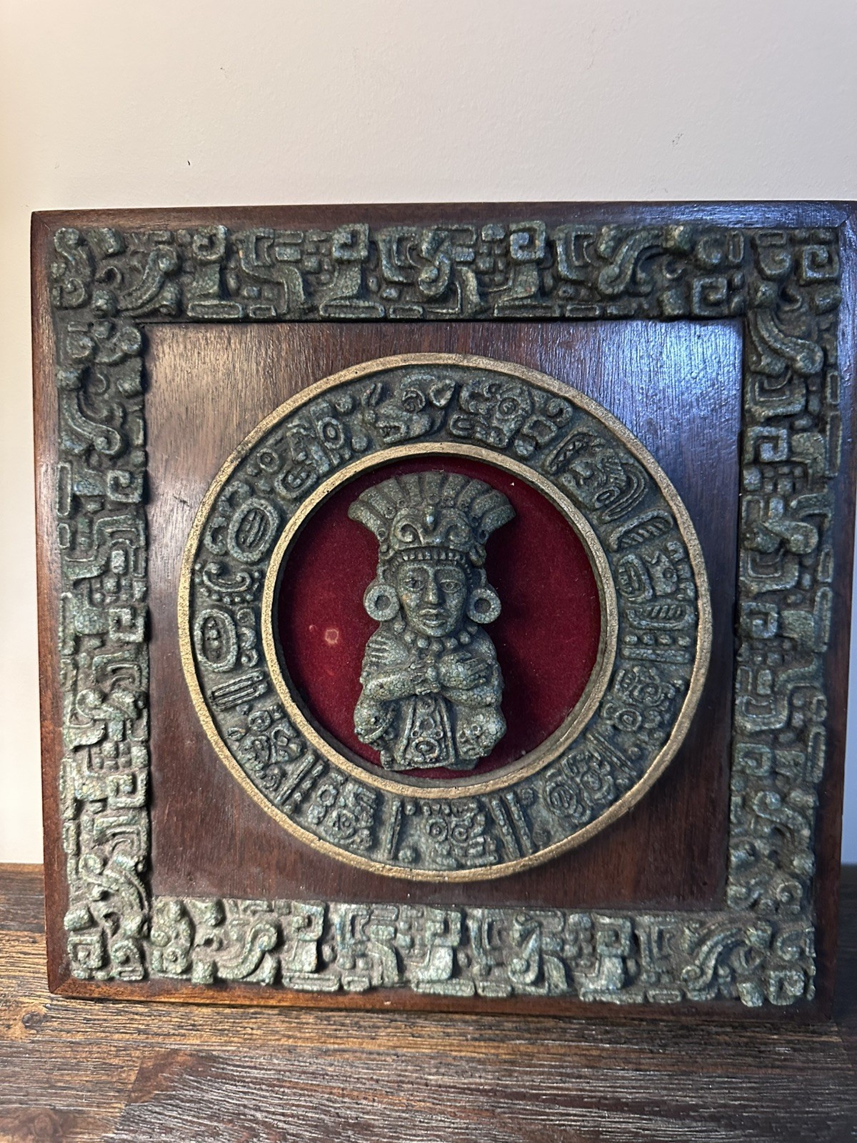 Vintage Zarebski Mayan Aztec Wall Plaque Art Mexico Carved Art Morelos tiki 