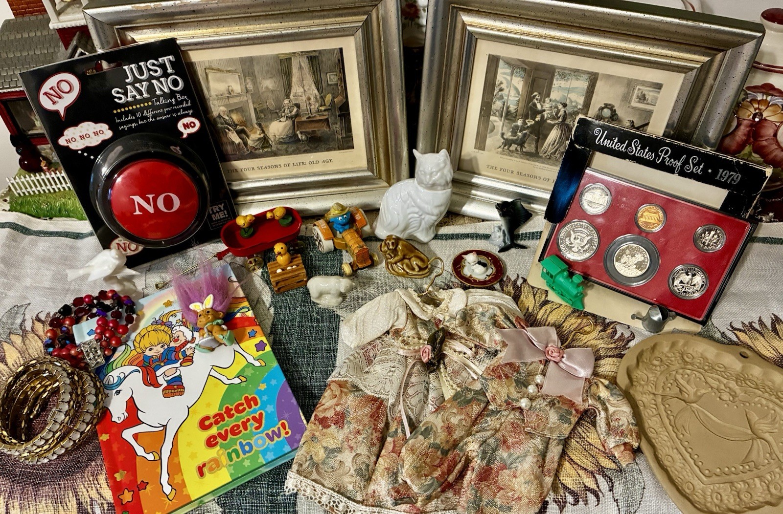 VTG Grannies Junk Drawer Lot Coins Minatures & More