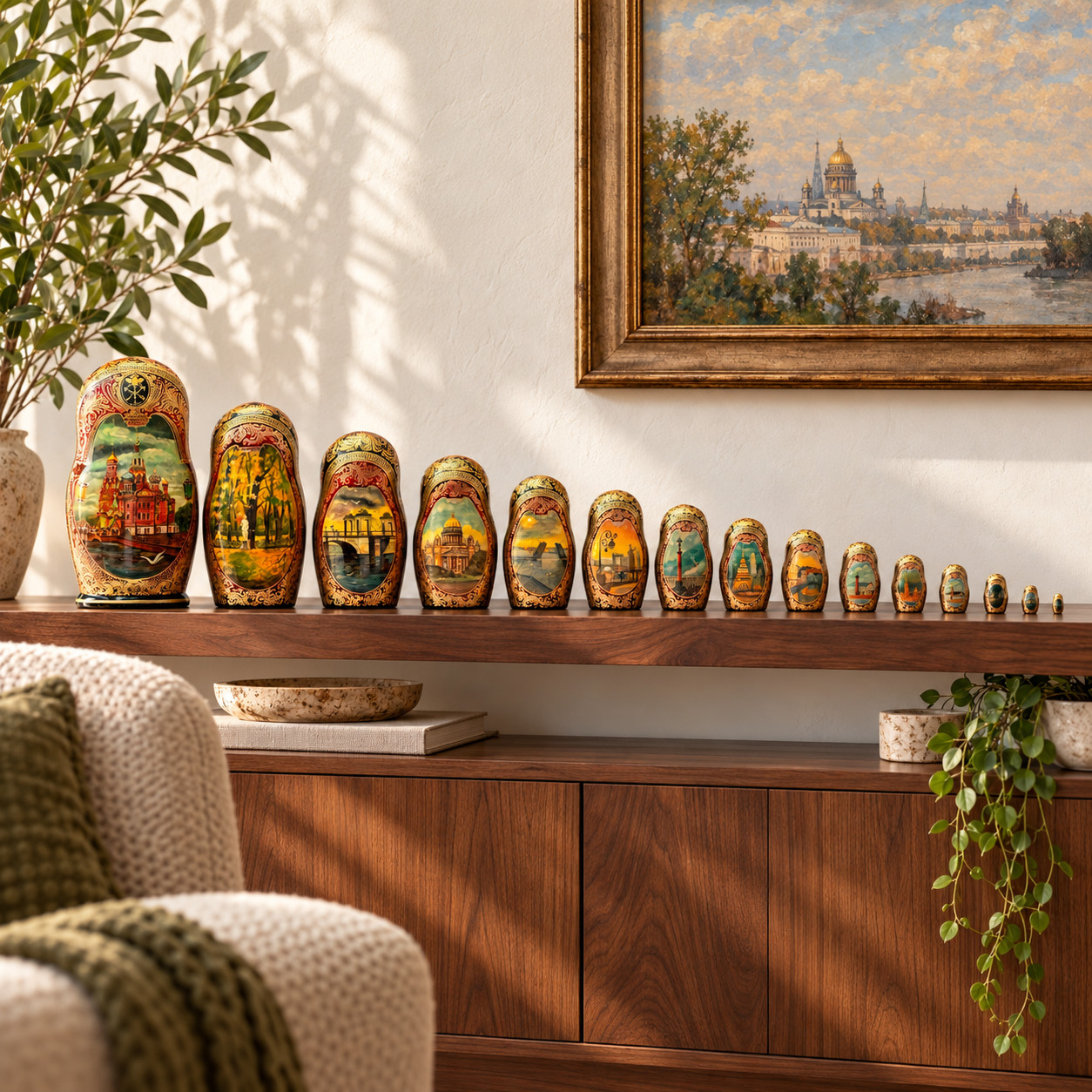 Russian Matryoshka Nesting Dolls 15 Pc St Petersburg Lacquer Hand Painted Signed