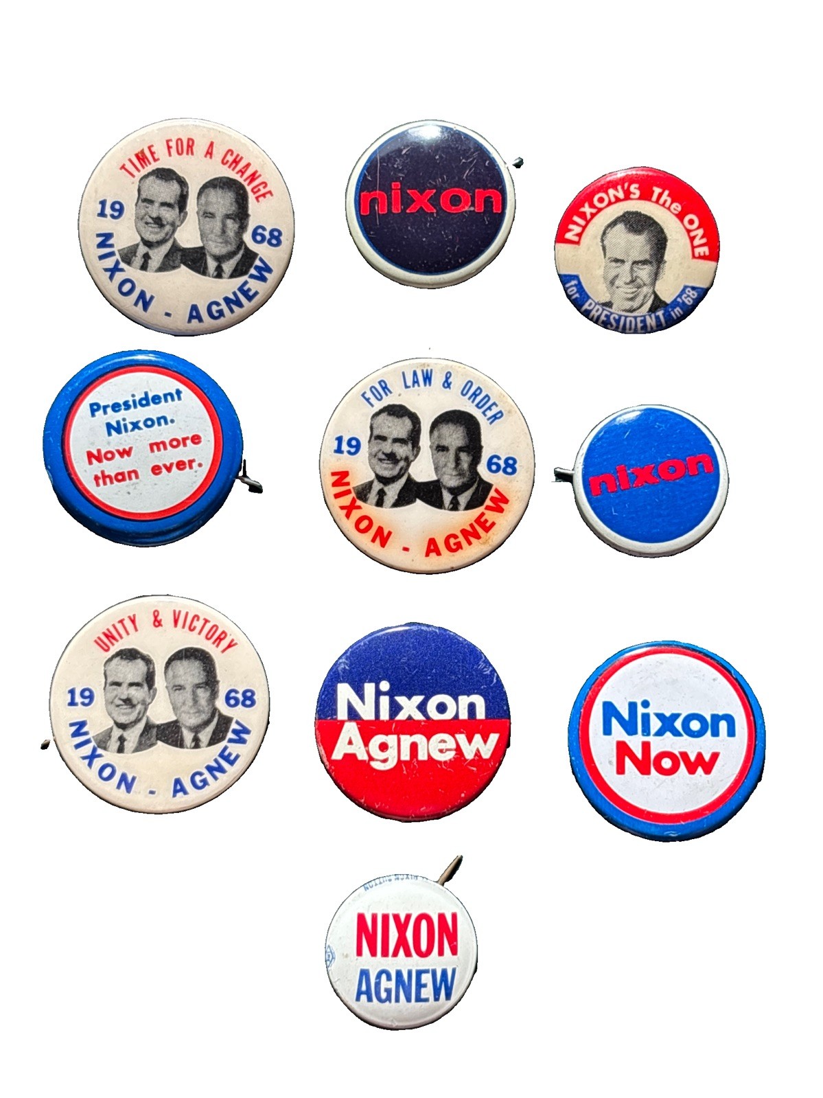 10 Different President Richard Nixon 1968 & 1972 Buttons Pins Lapels Agnew