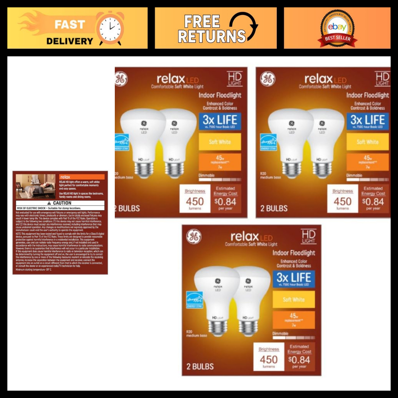 GE Relax 6-Pack R20 45-Watt Equivalent Soft White Dimmable LED Light Fixture Lig