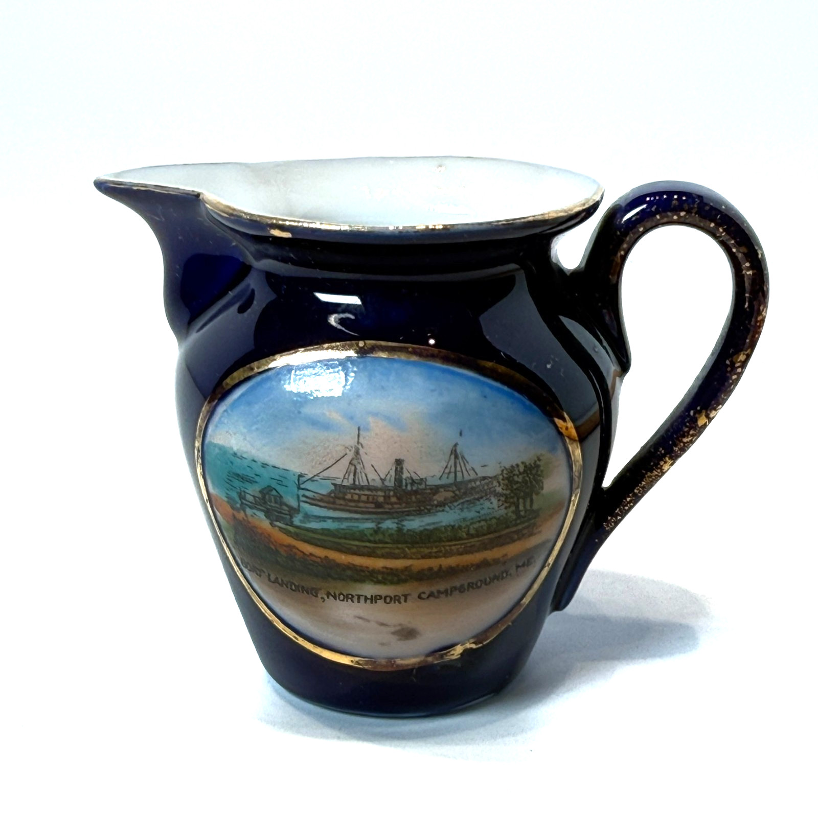 NORTHPOINT - Boat Landing MAINE ME Antique Souvenir China TRINKET COBALT CREAMER