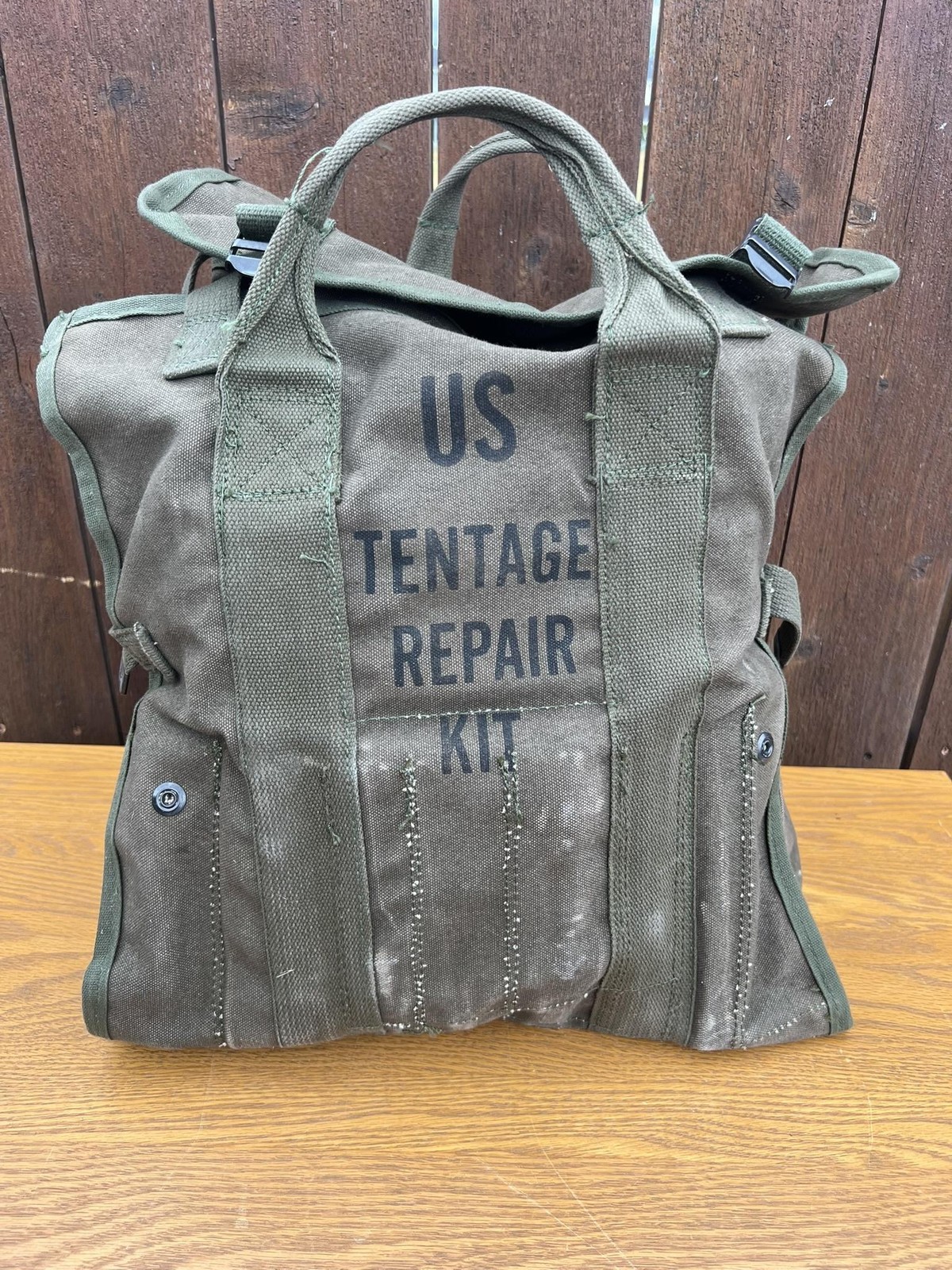 COMPLETE Vintage US Military Tentage Repair Kit Canvas OD Green Bag USA