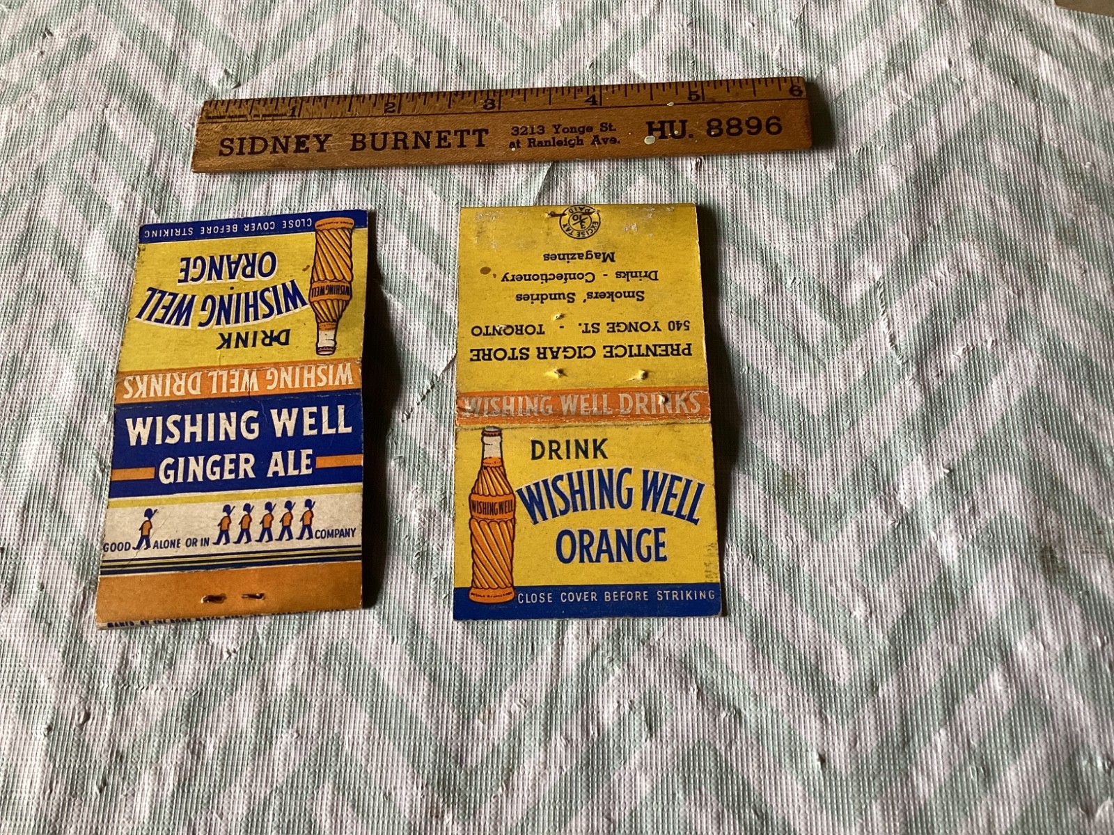 2 ,DIF .WISHING WELL ,ORANGE & GINGER ALE MATCH BOOKS  1 has WW11 excise stamp