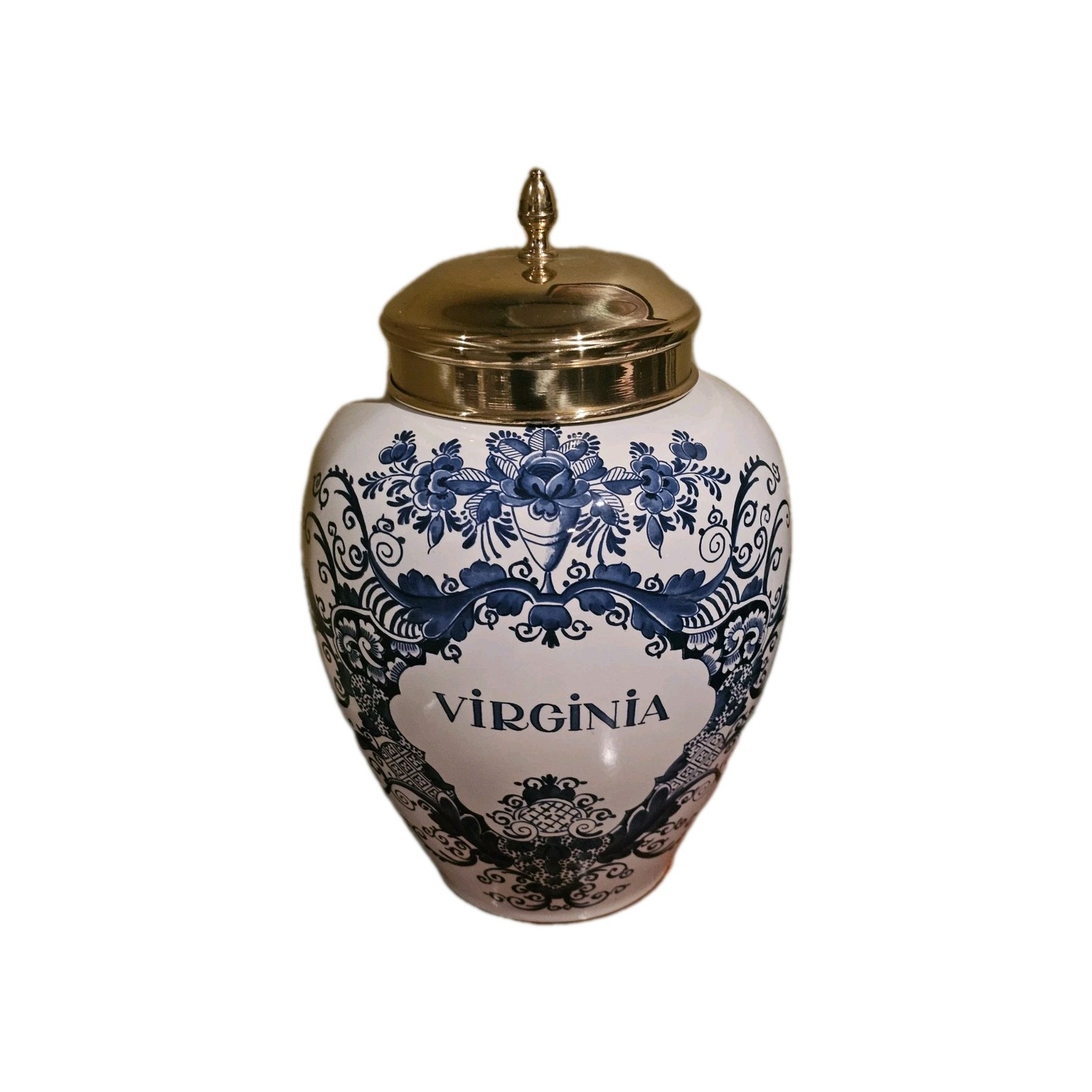 Delft Colonial Williamsburg Large Virginia Tobacco Jar w Lid made in Holland