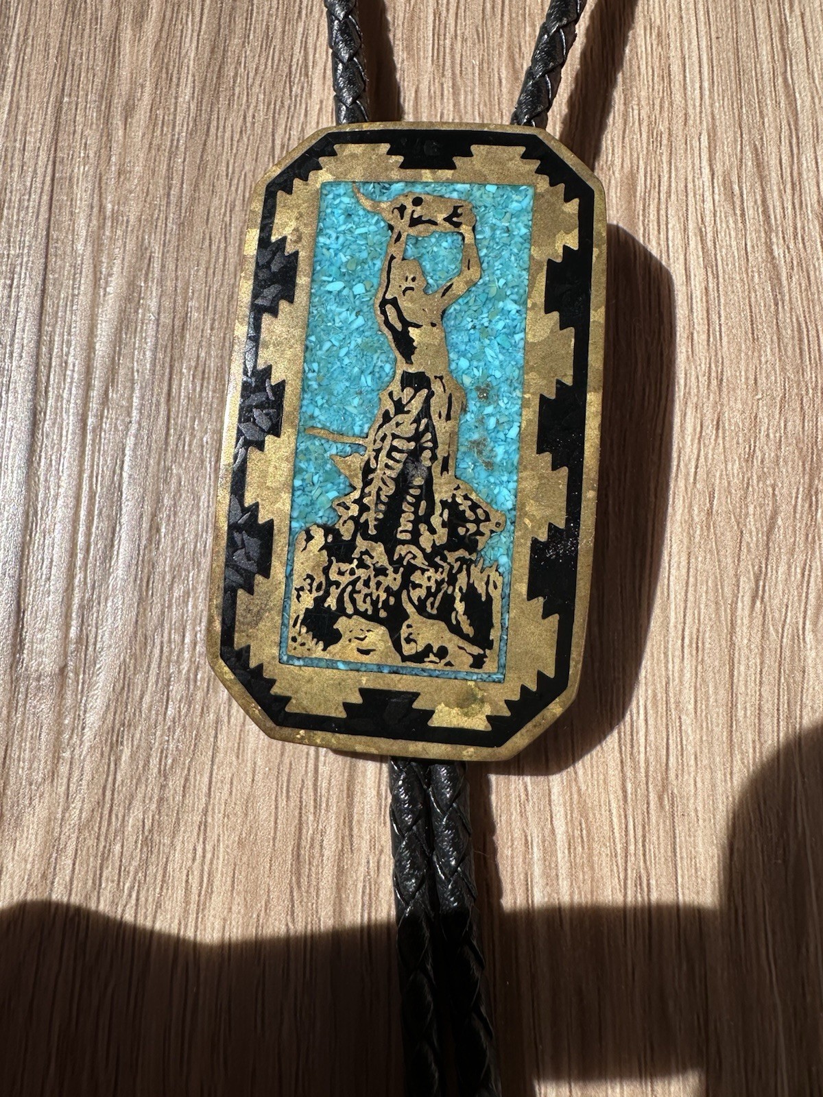Vintage Cooper Metalcraft Handcrafted Inlay Turquoise Bolo Tie New Mexico 1981