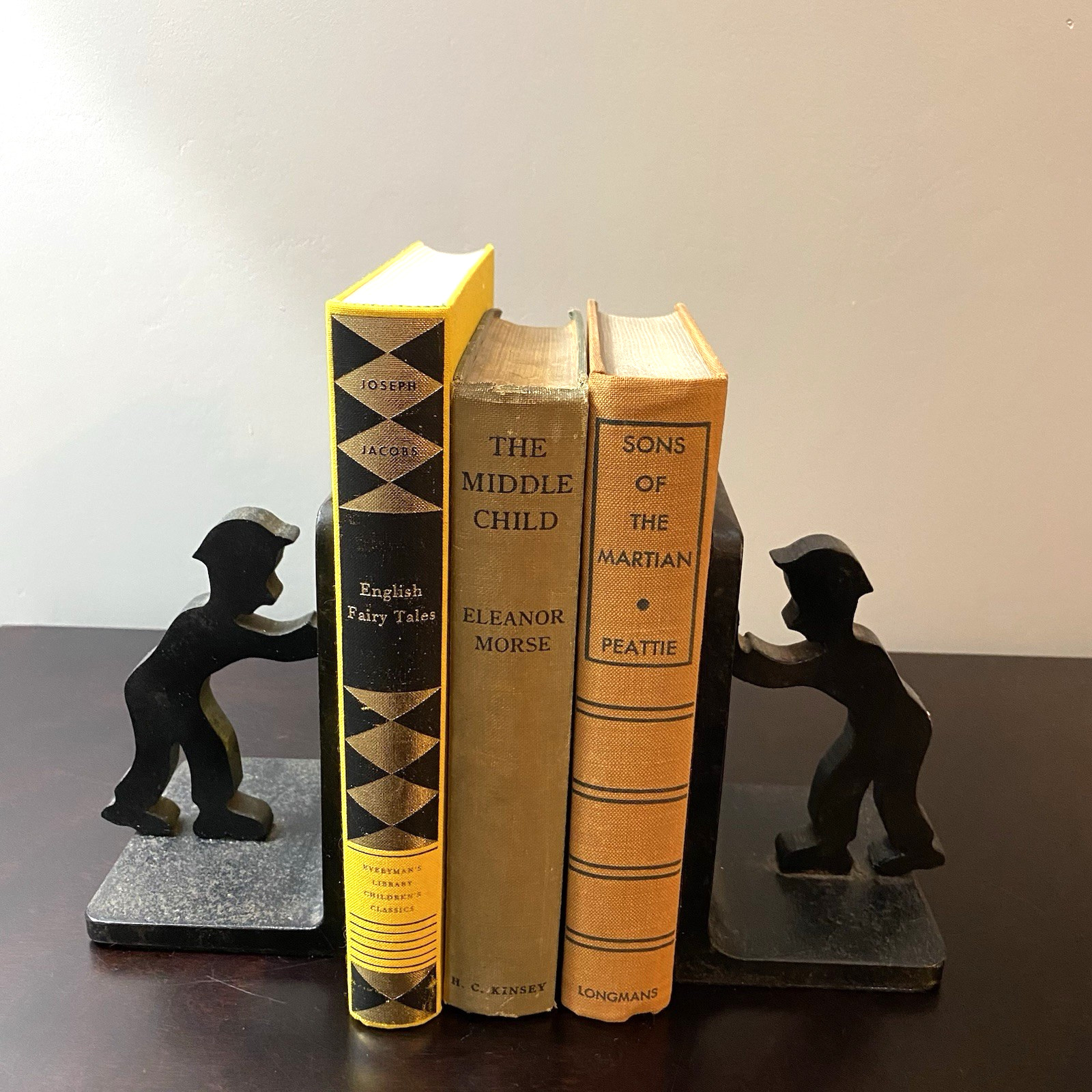Vintage Cast Iron Working Man Bookends Black Felt Lining Set of 2