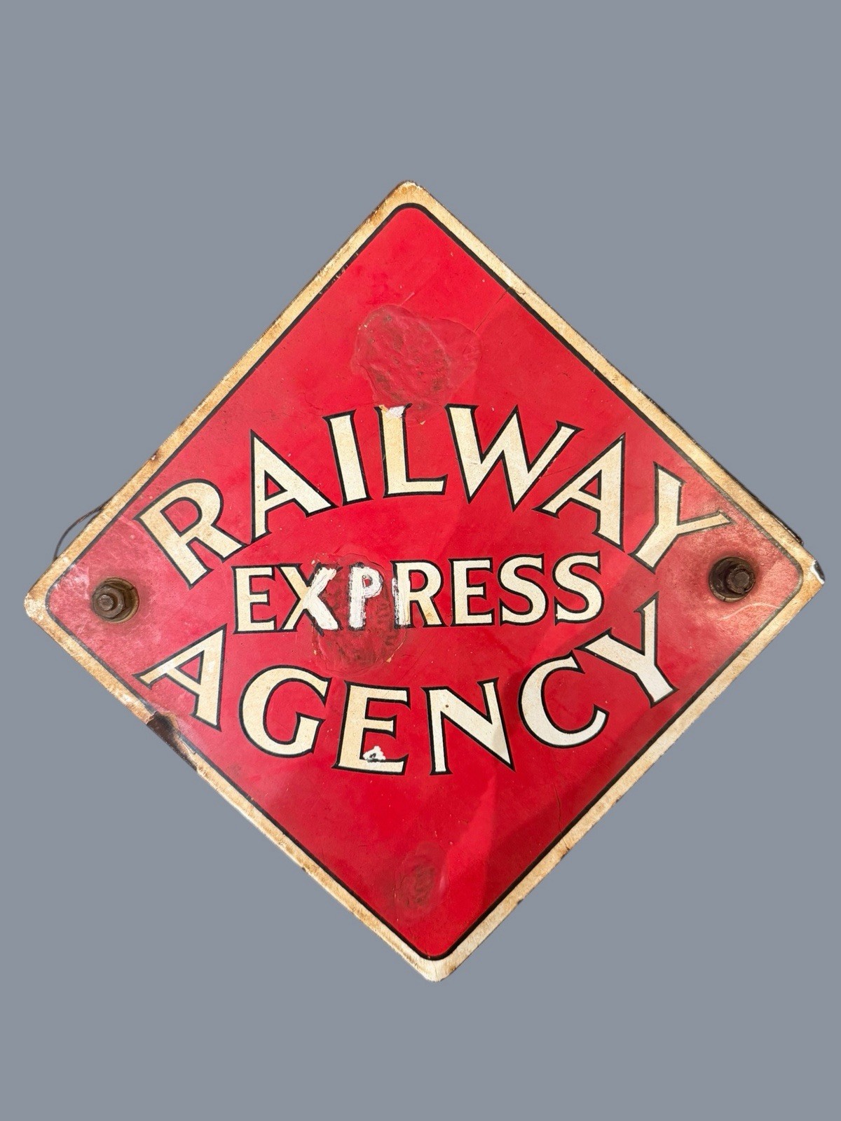 Antique Railway Express Agency REA Porcelain Sign 8” Railroad Baggage Wagon 1940