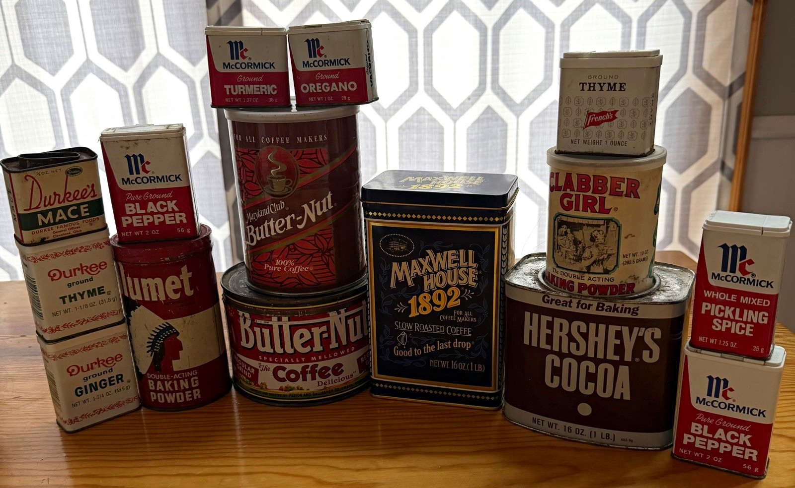 Vintage Tins Lot (15) Farmhouse Kitchen Decor Calumet Hersheys McCormick