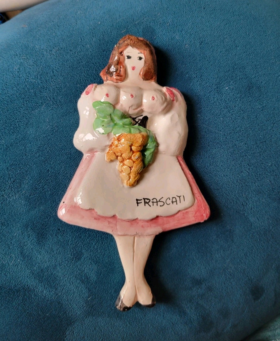 VTG Italian Ceramic Folk Art Plaque Pupazza Frascatana Mireille Frascati Wine 