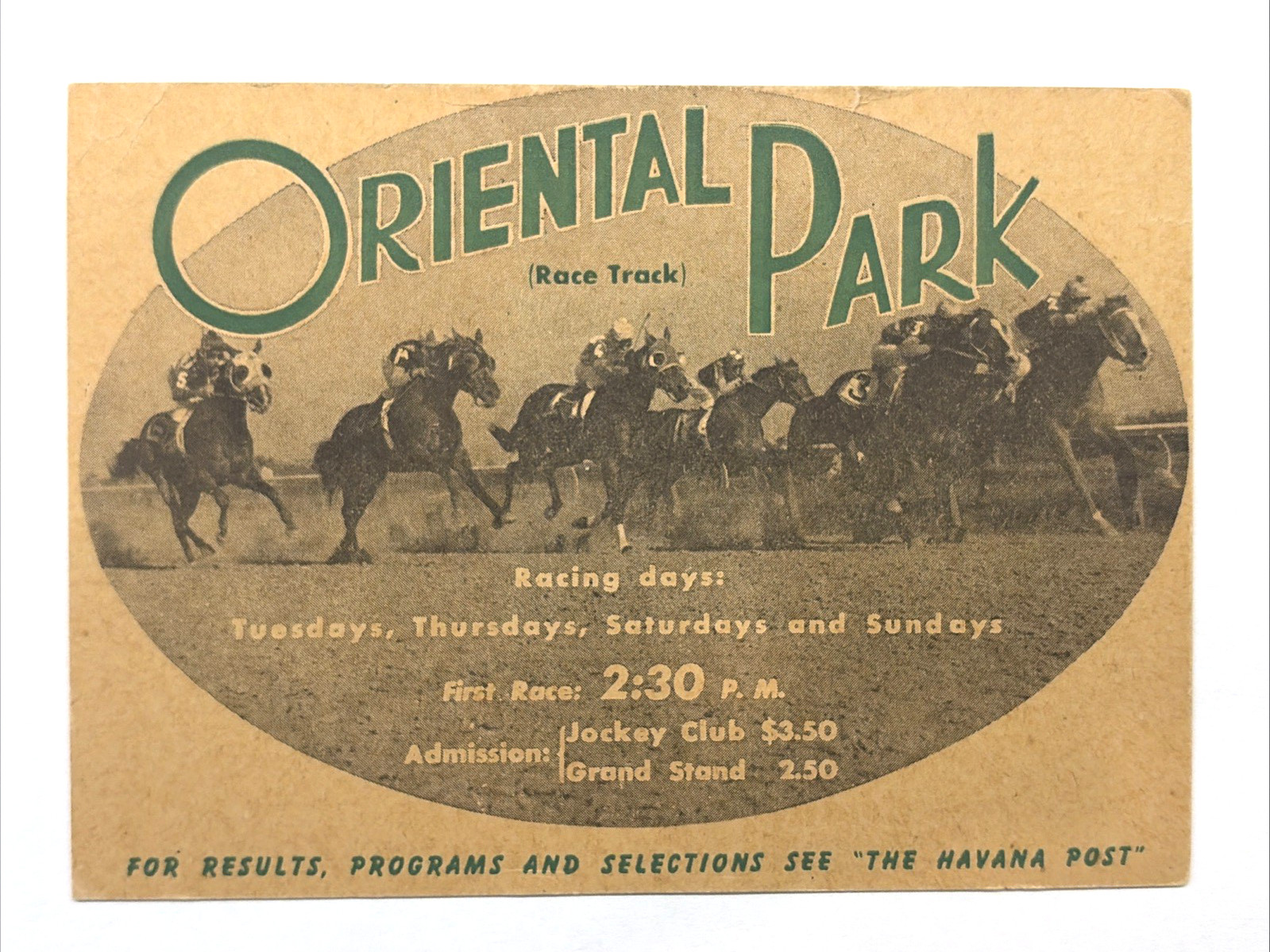 Vintage Oriental Park Race Track Havana Cuba Horse Racing Over-Sized Postcard EX